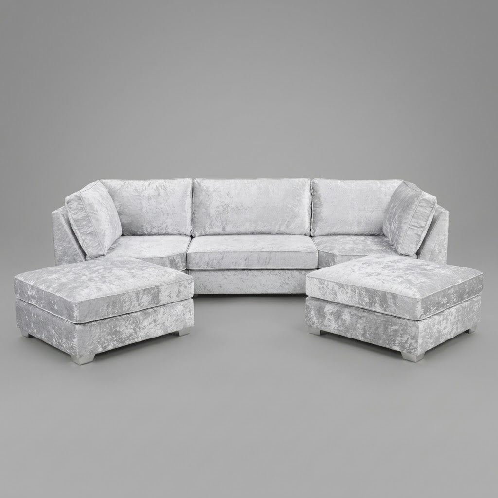 Pickford, U-Shape Corner Sofa, Crushed Velvet Fabric, White