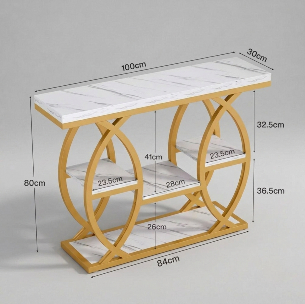 Console Table - White Marble and Gold