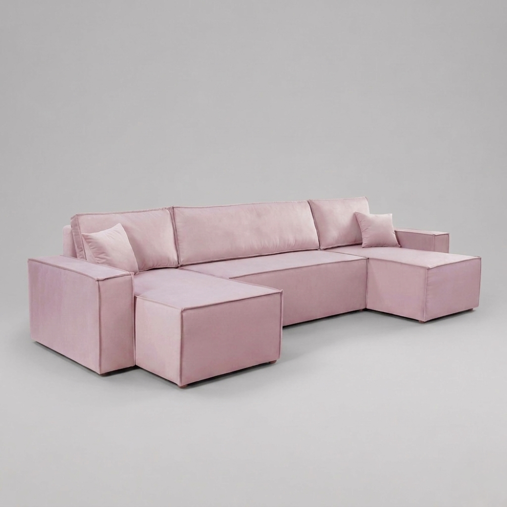 Pati Sofabed, U Corner, Plush Fabric, Pink