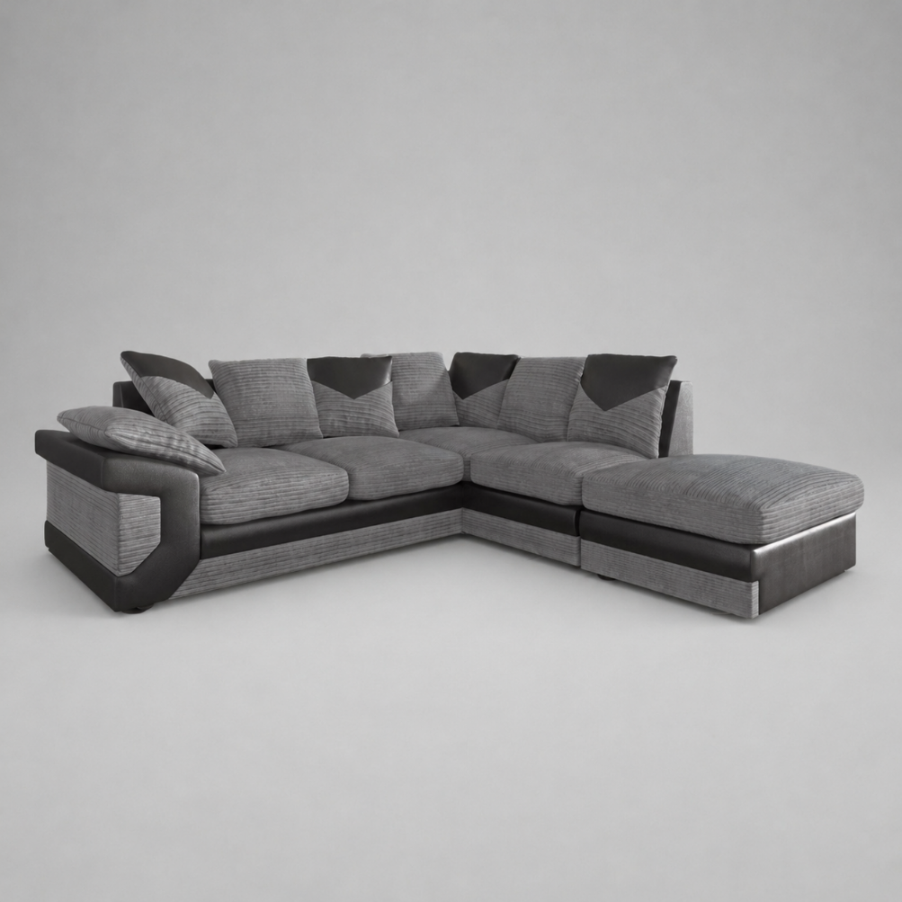 Dino, Corner Sofa (Right Hand Side Chaise), Grey + Black