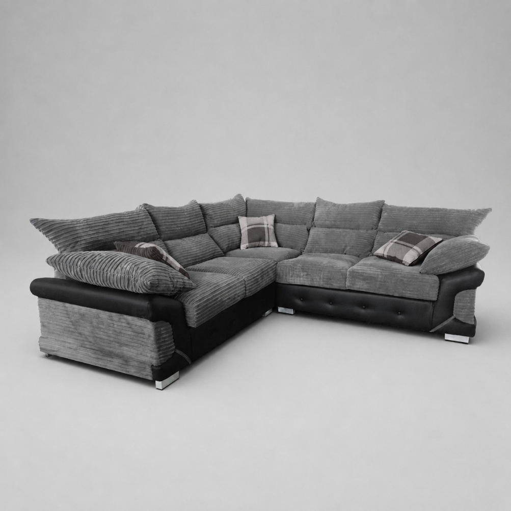 Logan, 5 Seater Corner, Grey + Black