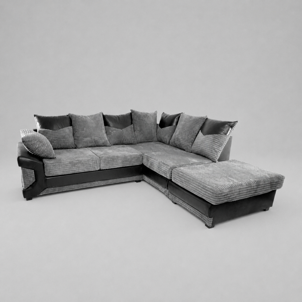 Dino, Corner Sofa (Right Hand Side Chaise), Grey + Black