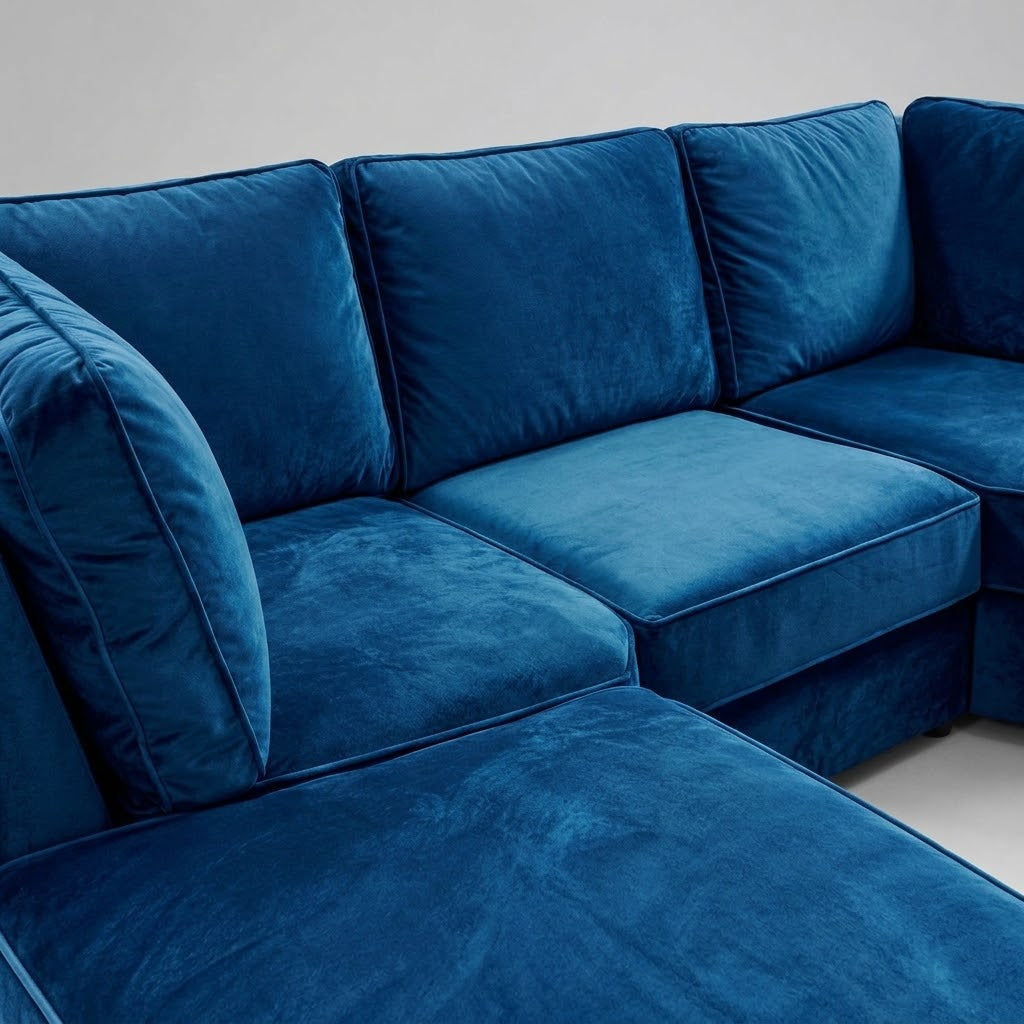 Pickford U-Shape Sofa, Plush Soft Velvet, Blue
