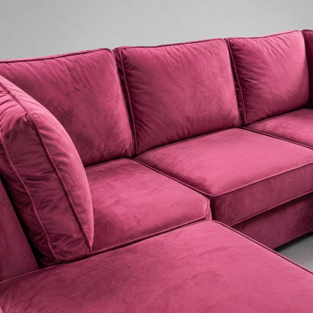 Pickford U-Shape Sofa, Plush Soft Velvet, Claret Pink