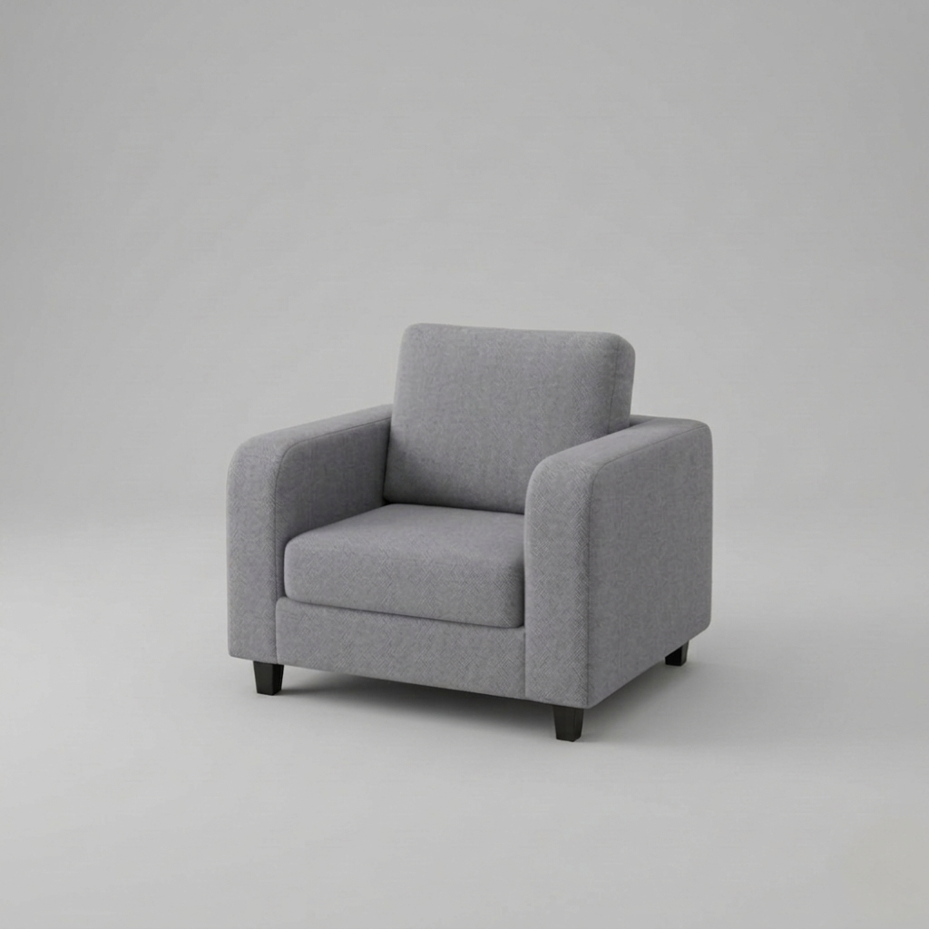 Box, Light Grey, Plush Fabric, 1 Seater Sofa