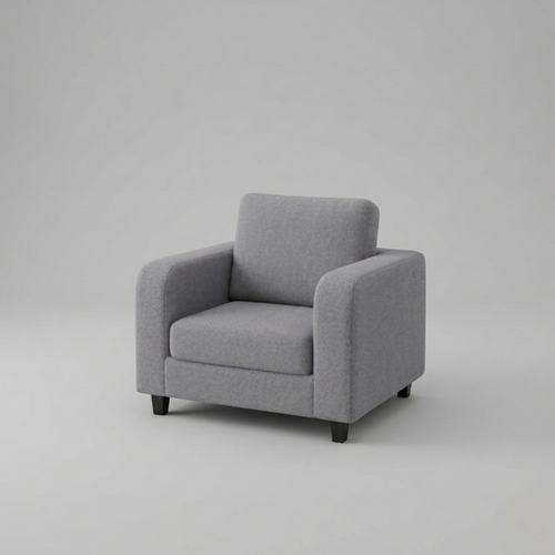 Box, Light Grey, Plush Fabric, 1 Seater Sofa