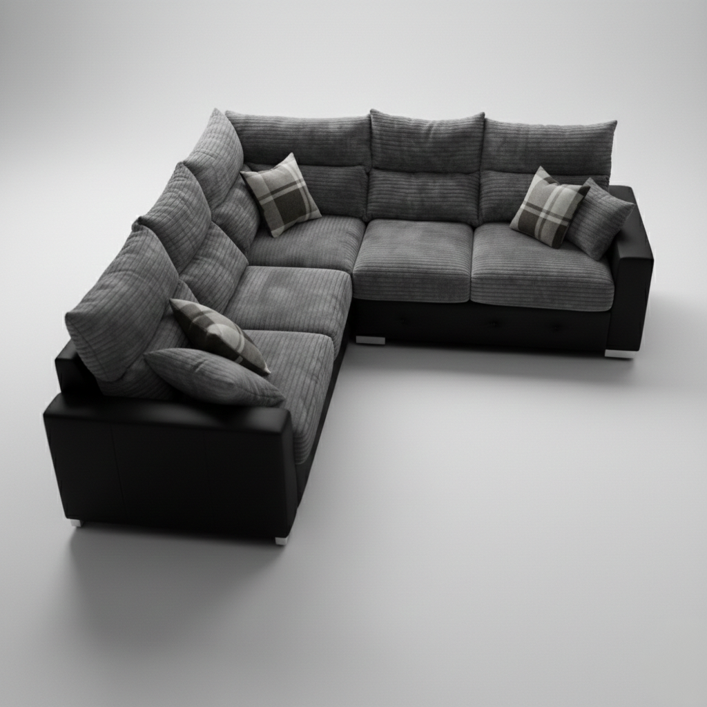 Logan, 5 Seater Corner, Grey + Black