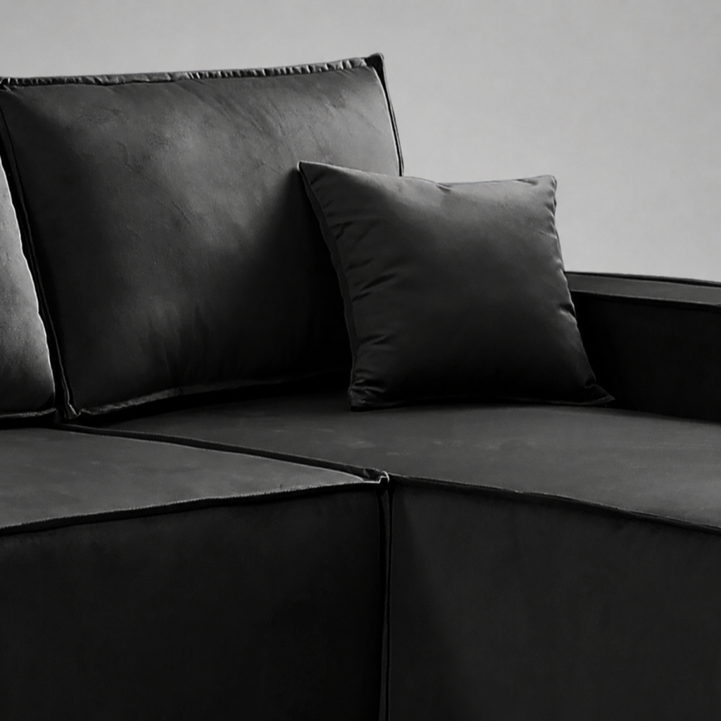 Pati Sofabed, U Corner, Plush Fabric, Black