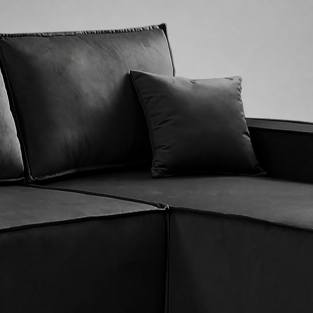 Pati Sofabed, U Corner, Plush Fabric, Black