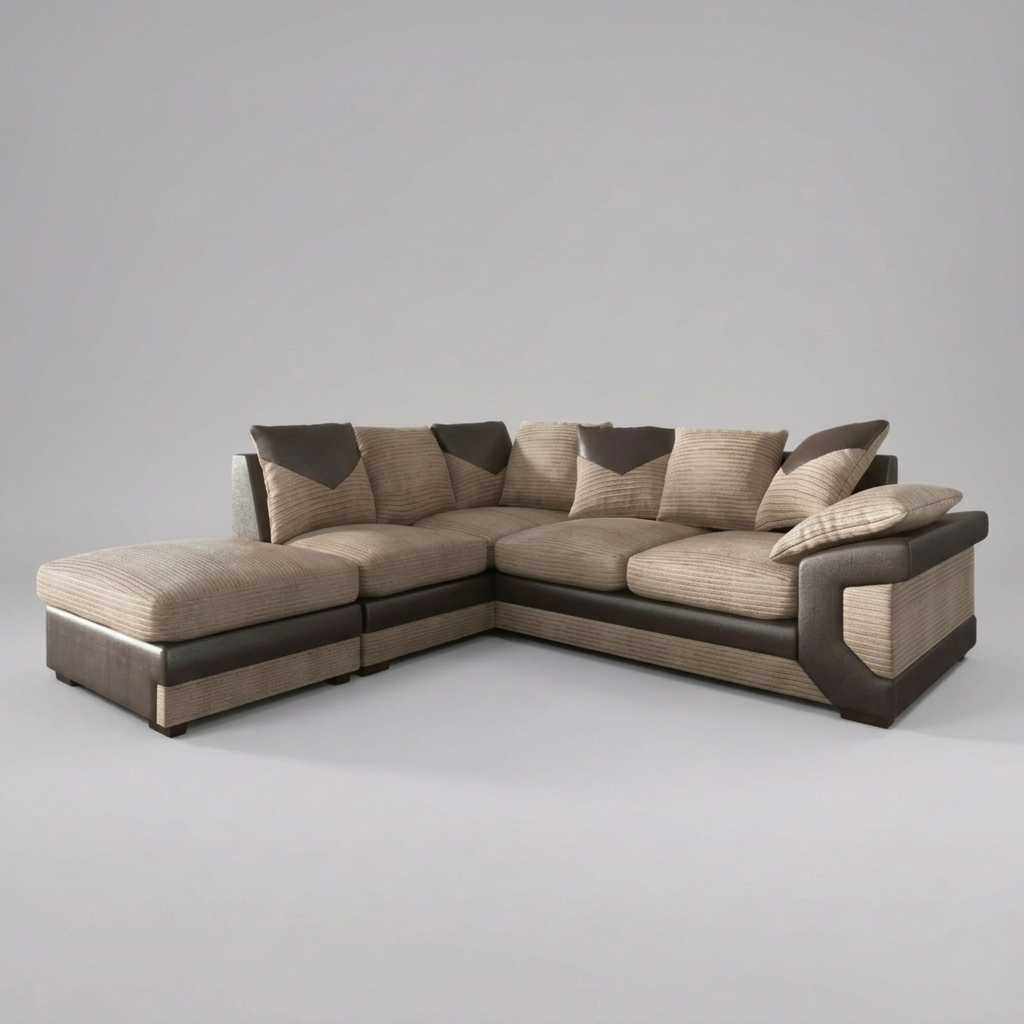 Dino, Corner Sofa (Left Hand Side Chaise), Beige + Brown
