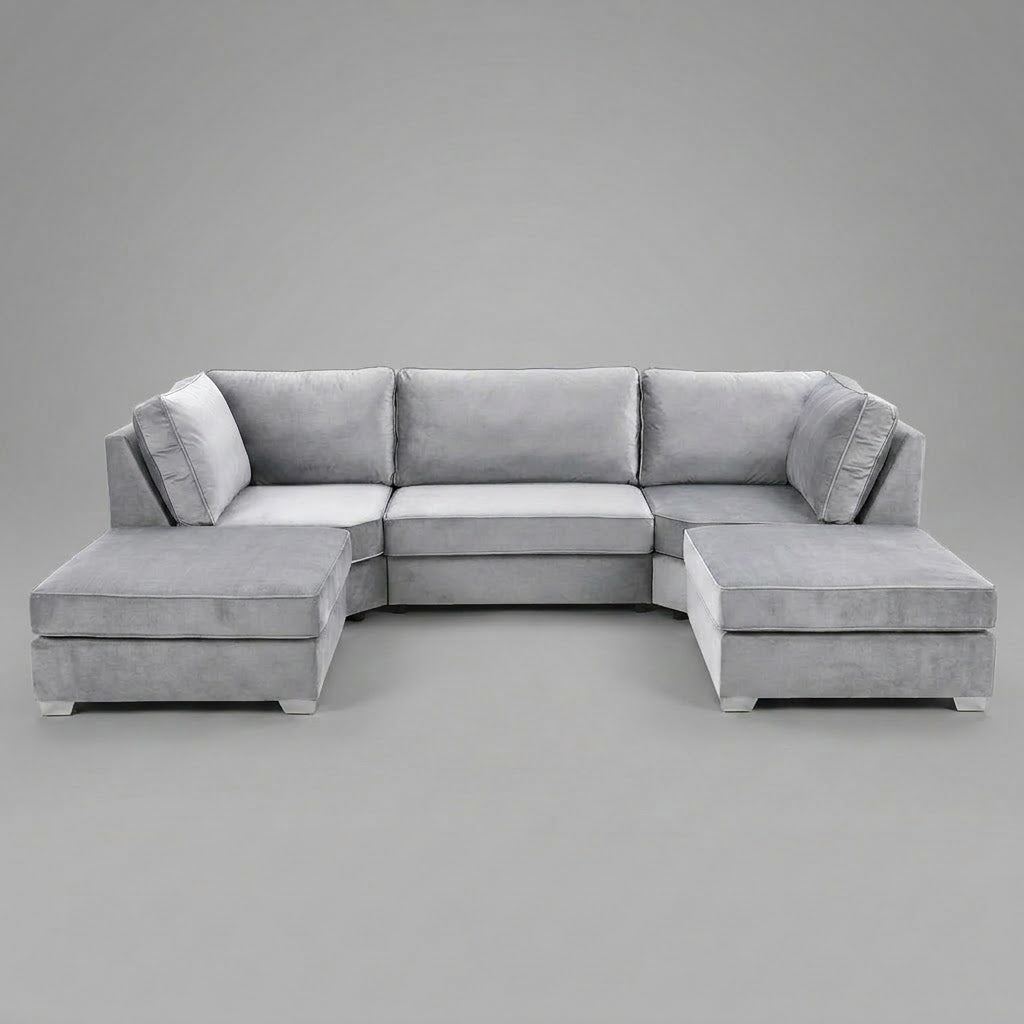 Pickford U-Shape Sofa, Plush Soft Velvet, Silver