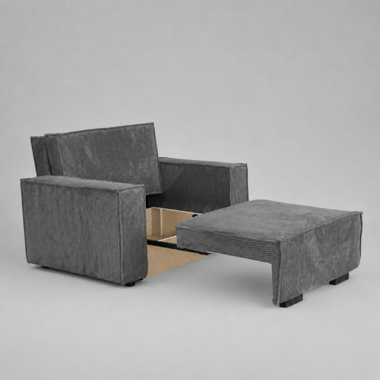 Viva Deluxe Sofabeds, 1 Seater, Jumbo Cord, Grey