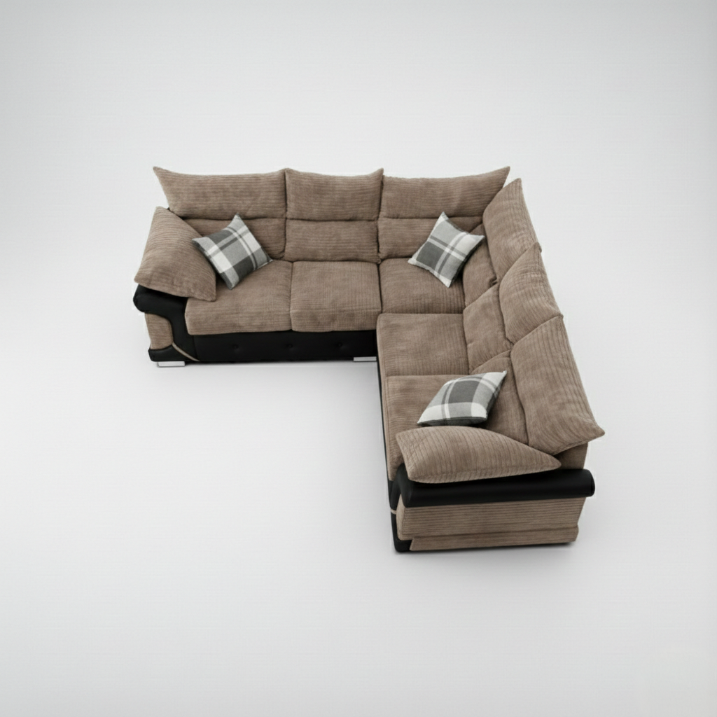 Logan, 5 Seater Corner, Beige + Black