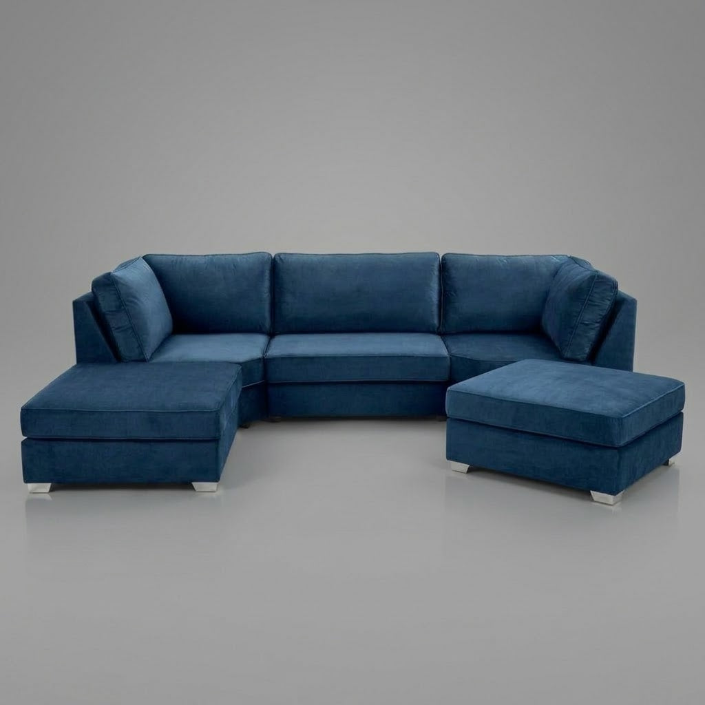Pickford U-Shape Sofa, Plush Soft Velvet, Blue