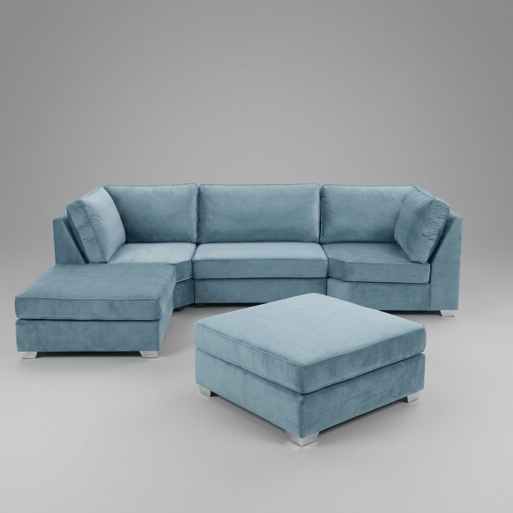 Pickford U-Shape Sofa, Plush Soft Velvet, Sky Blue