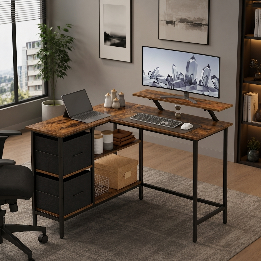 Reverisble Office Desk with Removable Storage shelf