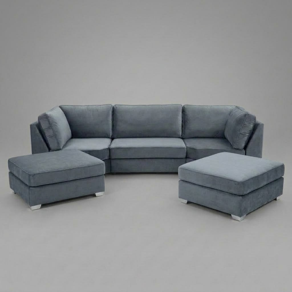 Pickford U-Shape Sofa, Plush Soft Velvet, Steel Grey