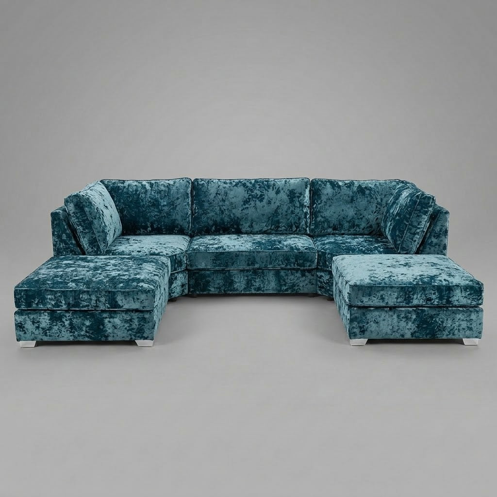 Pickford, U-Shape Corner Sofa, Crushed Velvet Fabric, Teal