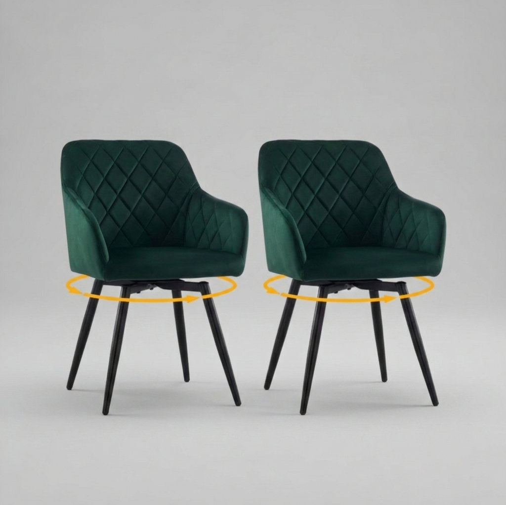 Set of 2 Velvet Swivel Dining Chairs - Green