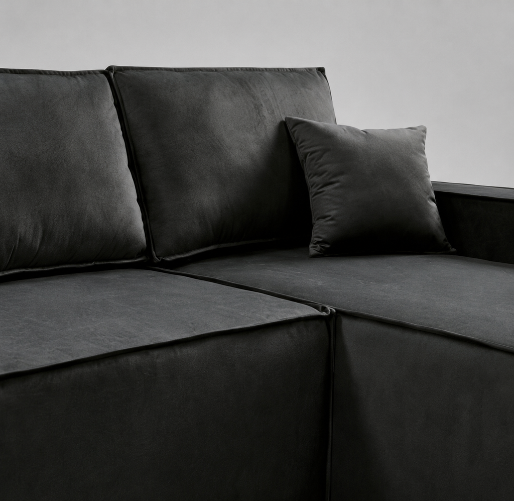 Pati Universal Sofabed, Corner, Plush Fabric, Black
