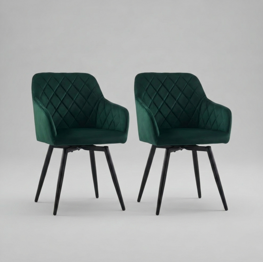 Set of 2 Velvet Swivel Dining Chairs - Green
