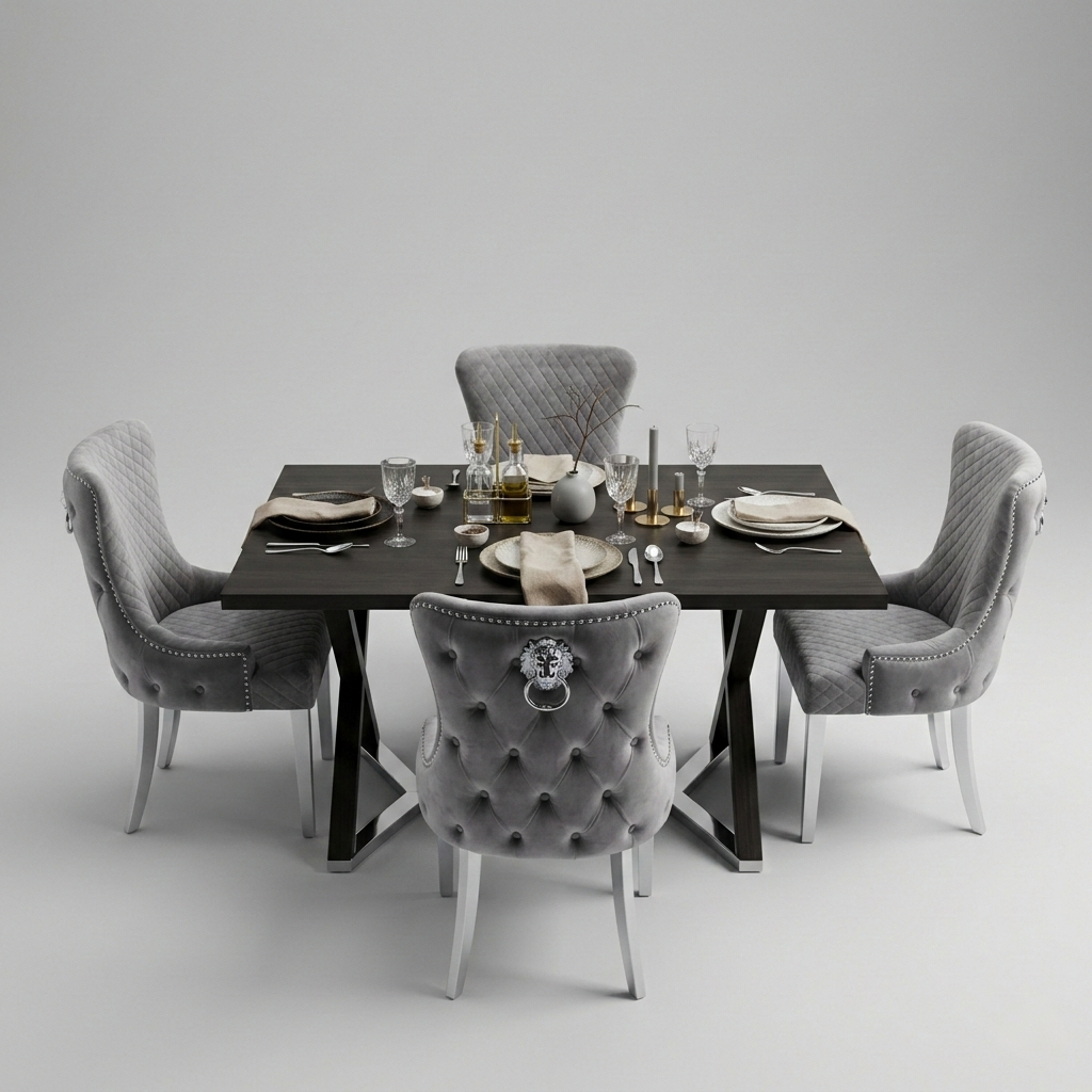 Lyon, Dining Chair, Grey Velvet