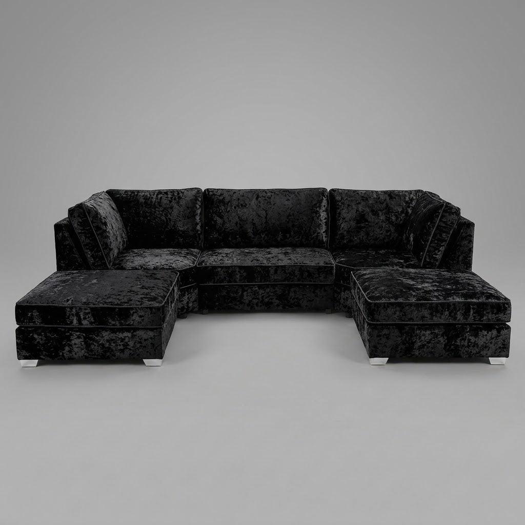 Pickford, U-Shape Corner Sofa, Crushed Velvet Fabric, Black