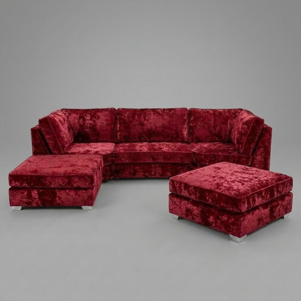 Pickford, U-Shape Corner Sofa, Crushed Velvet Fabric, Red