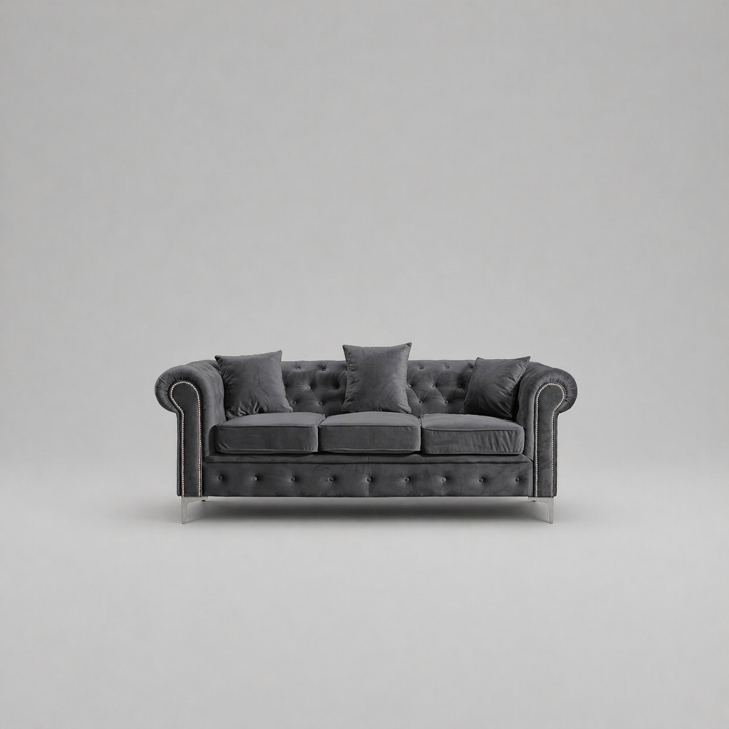 Roma Chesterfield, Dark Grey, 3 seater