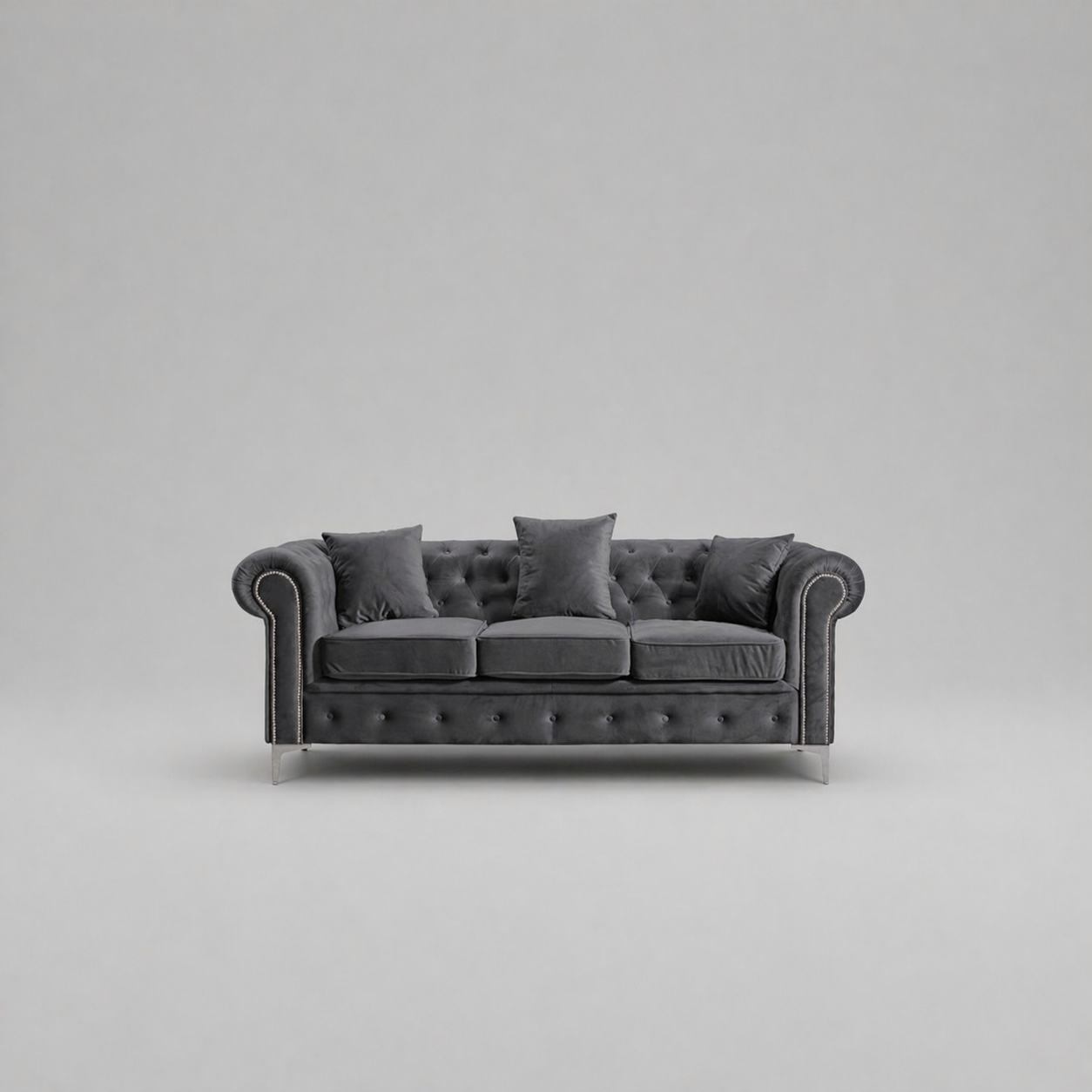 Roma Chesterfield, Dark Grey, 3 seater