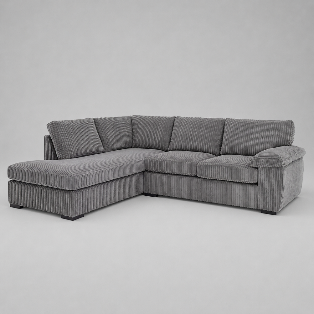 Amalfi Jumbo Cord Corner Sofa (Left Hand Side Chaise) - Grey
