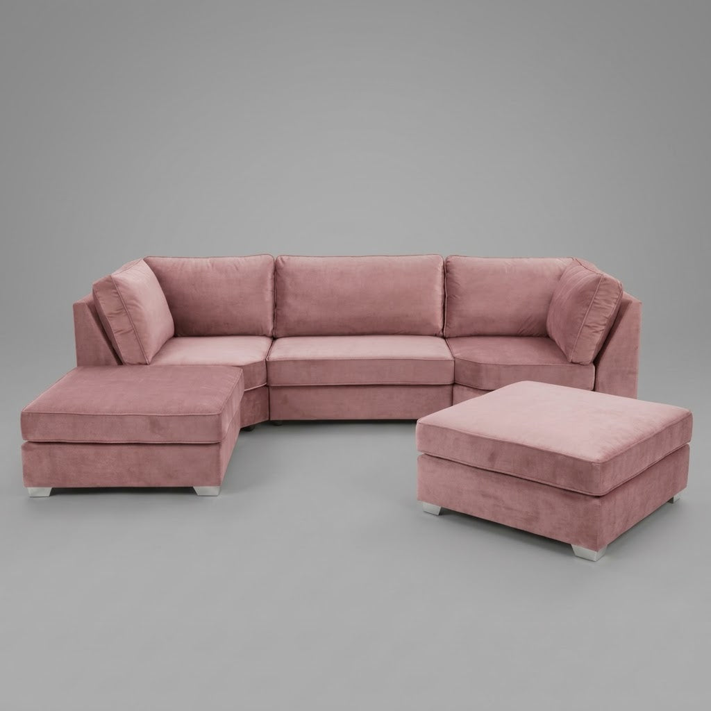 Pickford U-Shape Sofa, Plush Soft Velvet, Pink