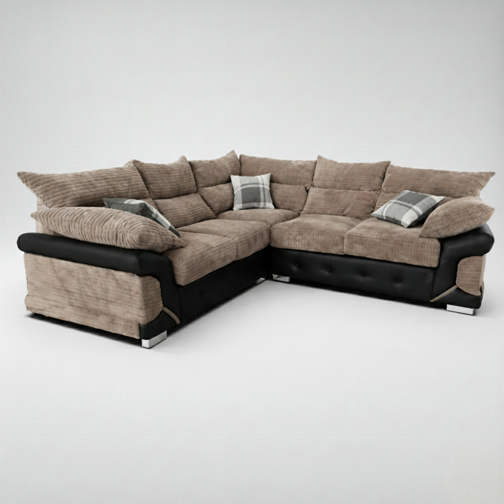 Logan, 5 Seater Corner, Beige + Black