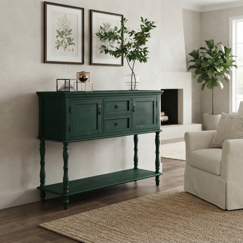 Vintage Console Table with drawers and storage - Green