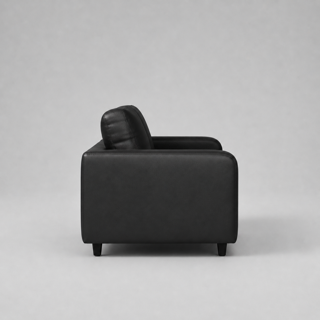 Box, Black, Faux Leather 3 Seater Sofa