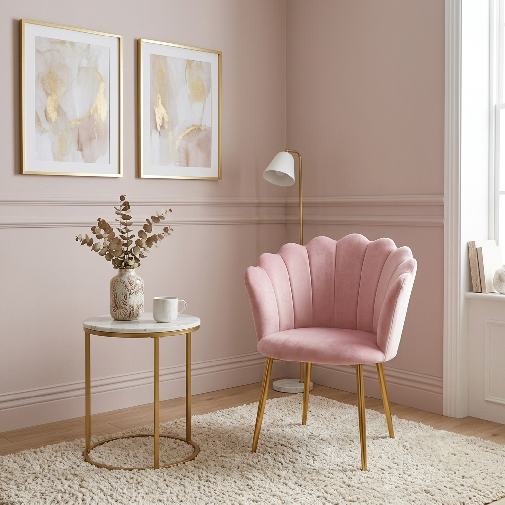 Pink Velvet Tub Chair with Gold Plated Legs