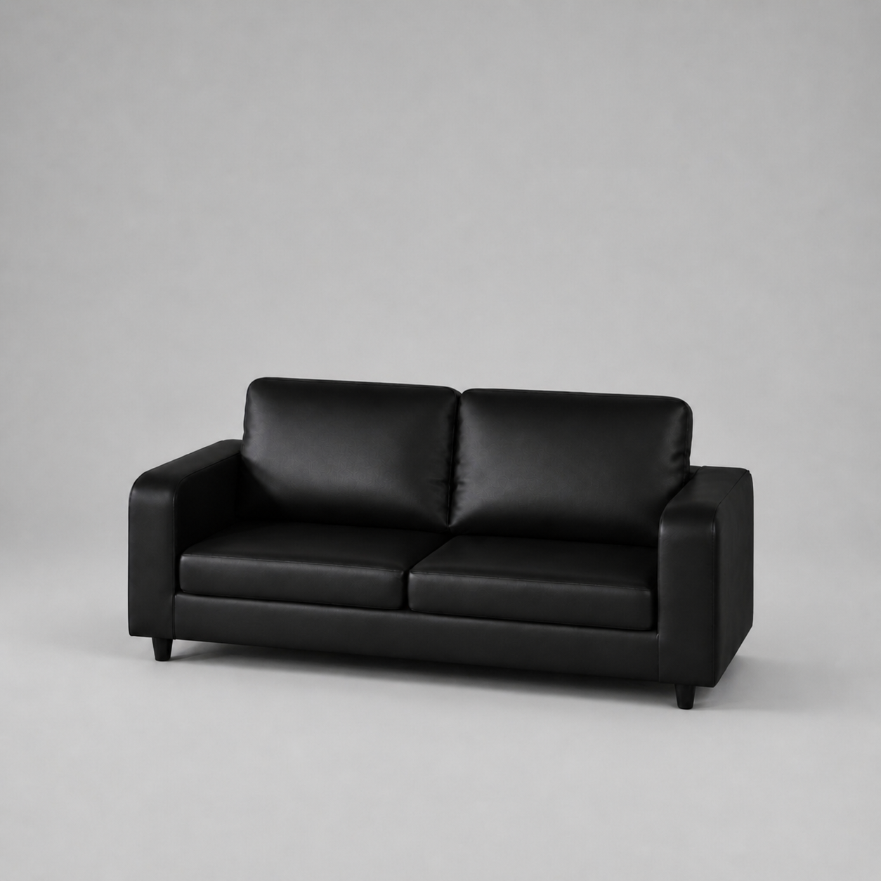 Box, Black, Faux Leather 3 Seater Sofa