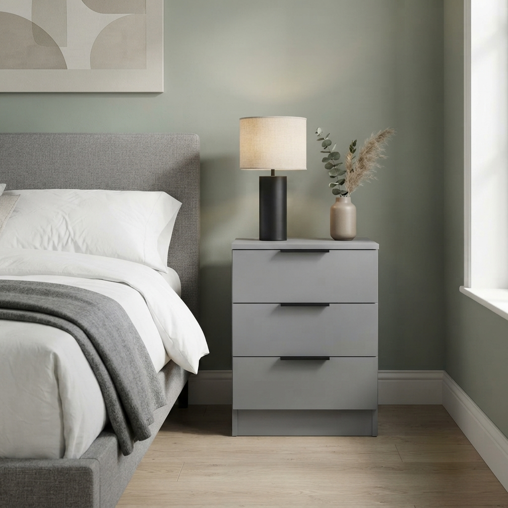 Grey Bedside Drawer Table