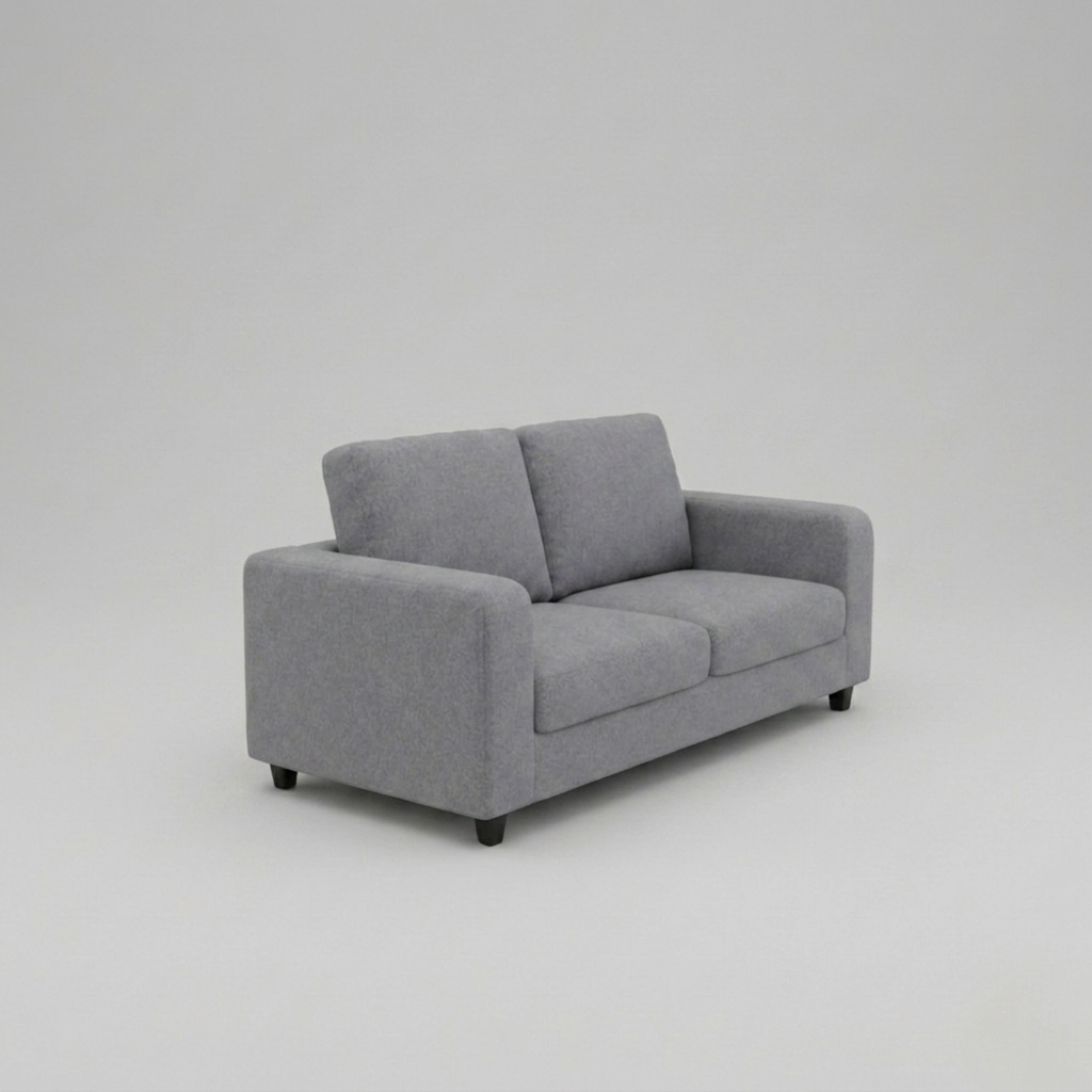 Box, Light Grey, Plush Fabric, 2 Seater Sofa