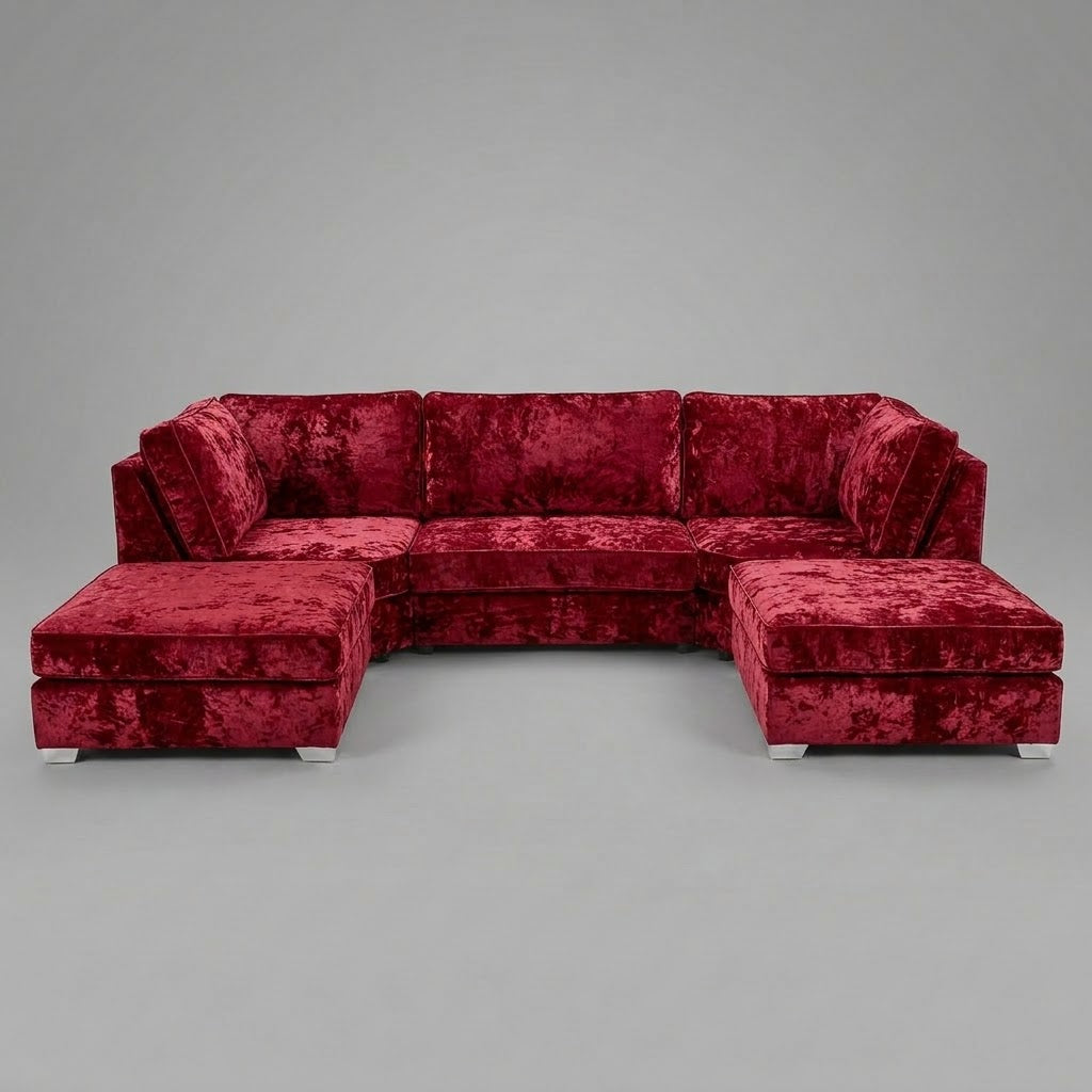 Pickford, U-Shape Corner Sofa, Crushed Velvet Fabric, Red