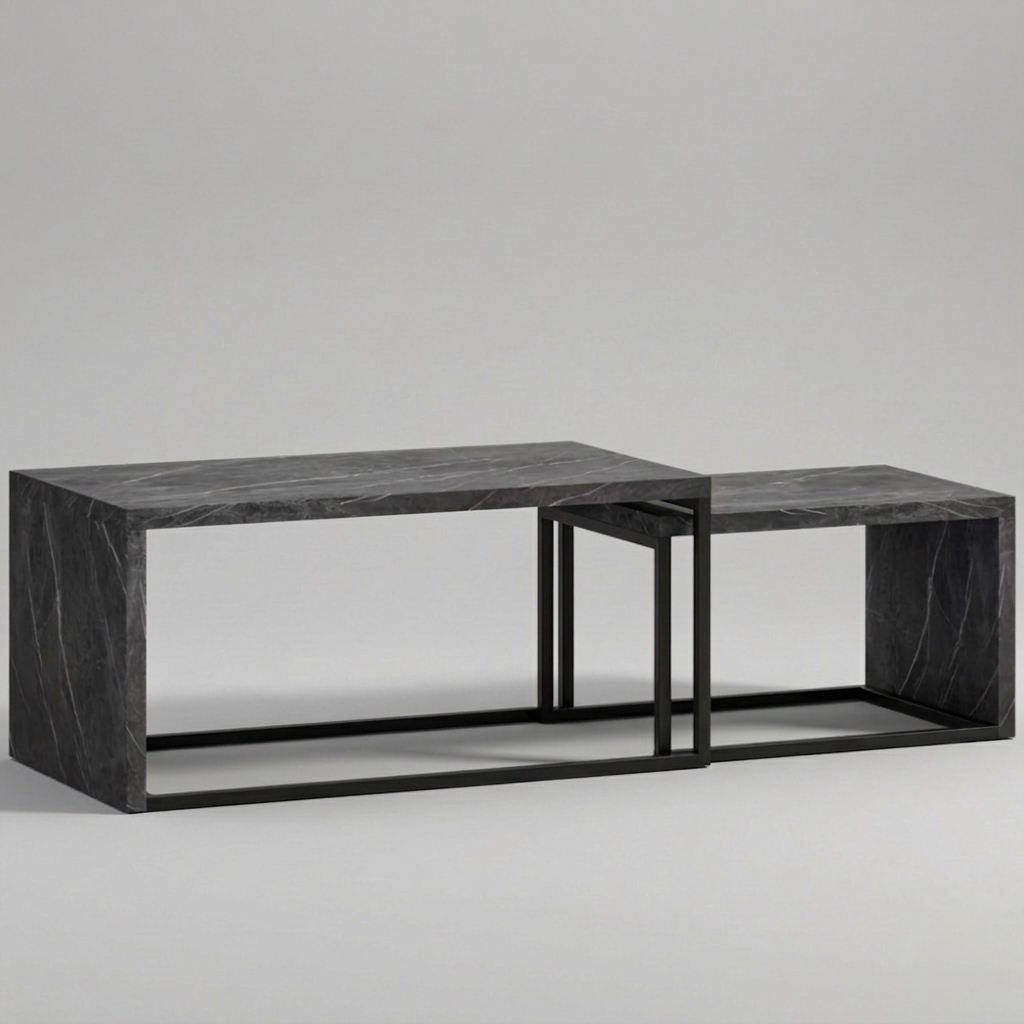 Nested Coffee Tables, Dark Grey Marble