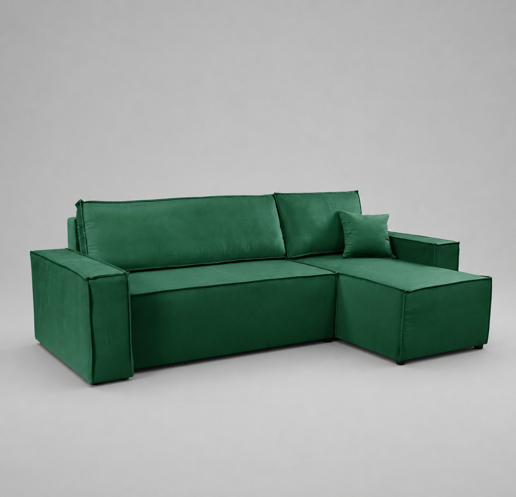 Pati Universal Sofabed, Corner, Plush Fabric, Green