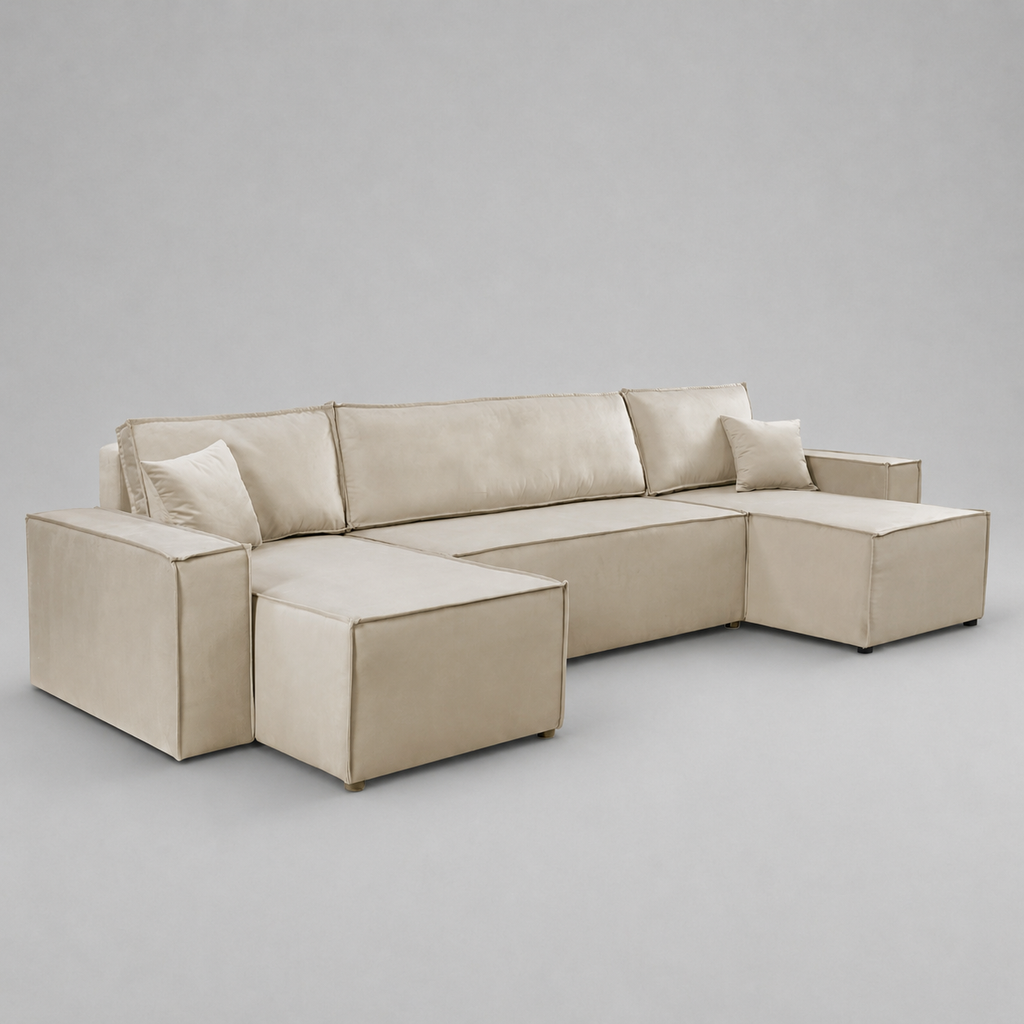 Pati Sofabed, U Corner, Plush Fabric, Mink