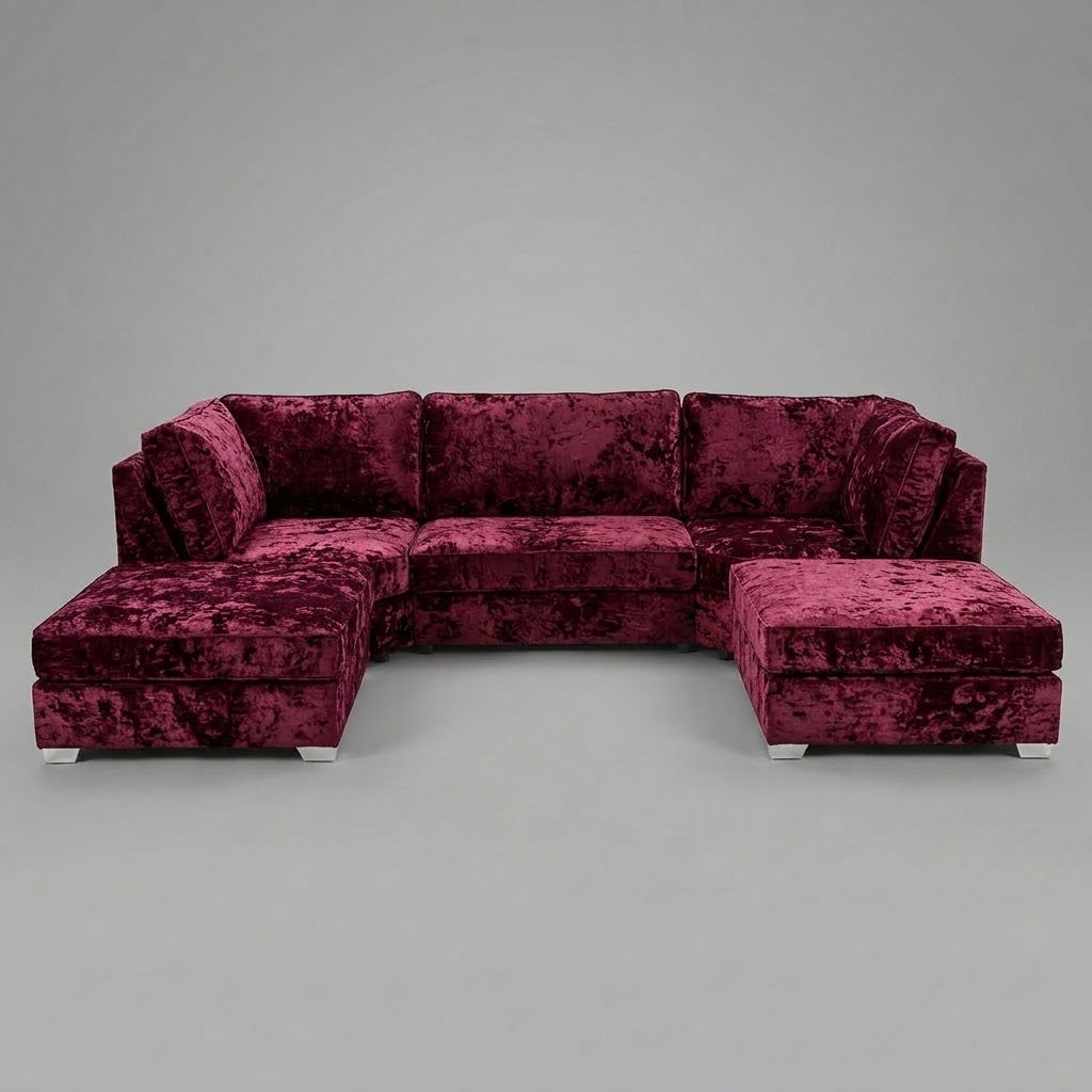 Pickford, U-Shape Corner Sofa, Crushed Velvet Fabric, Aubergine Purple