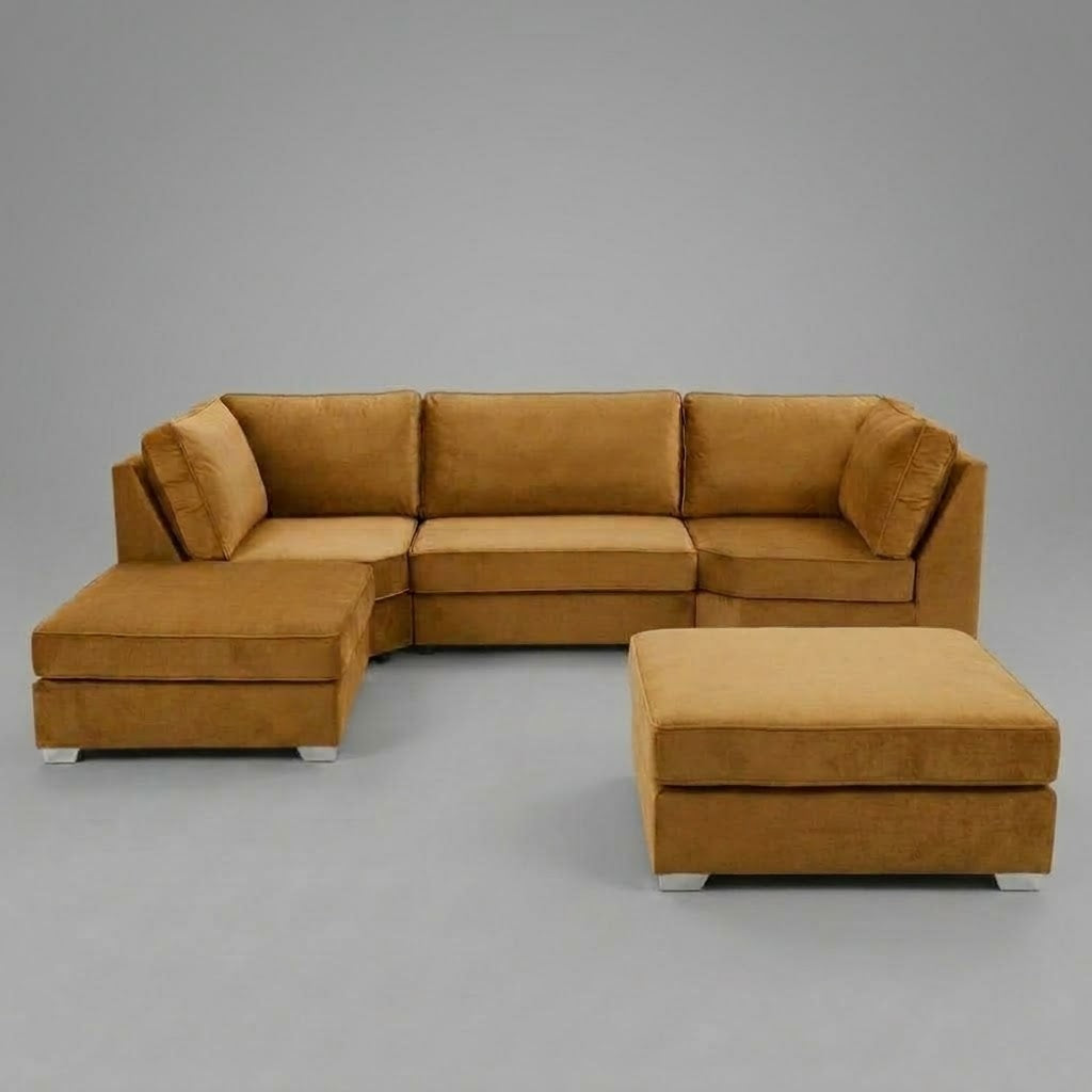 Pickford U-Shape Sofa, Plush Soft Velvet, Mustard