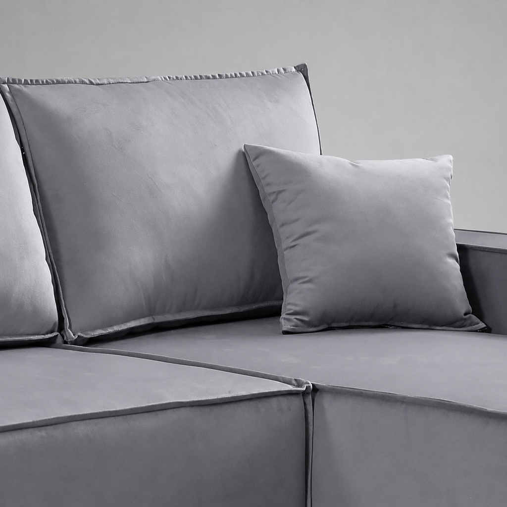 Pati Sofabed, U Corner, Plush Fabric, Grey