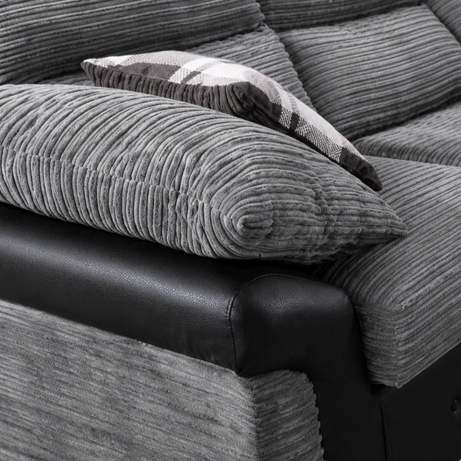 Logan, 5 Seater Corner, Grey + Black