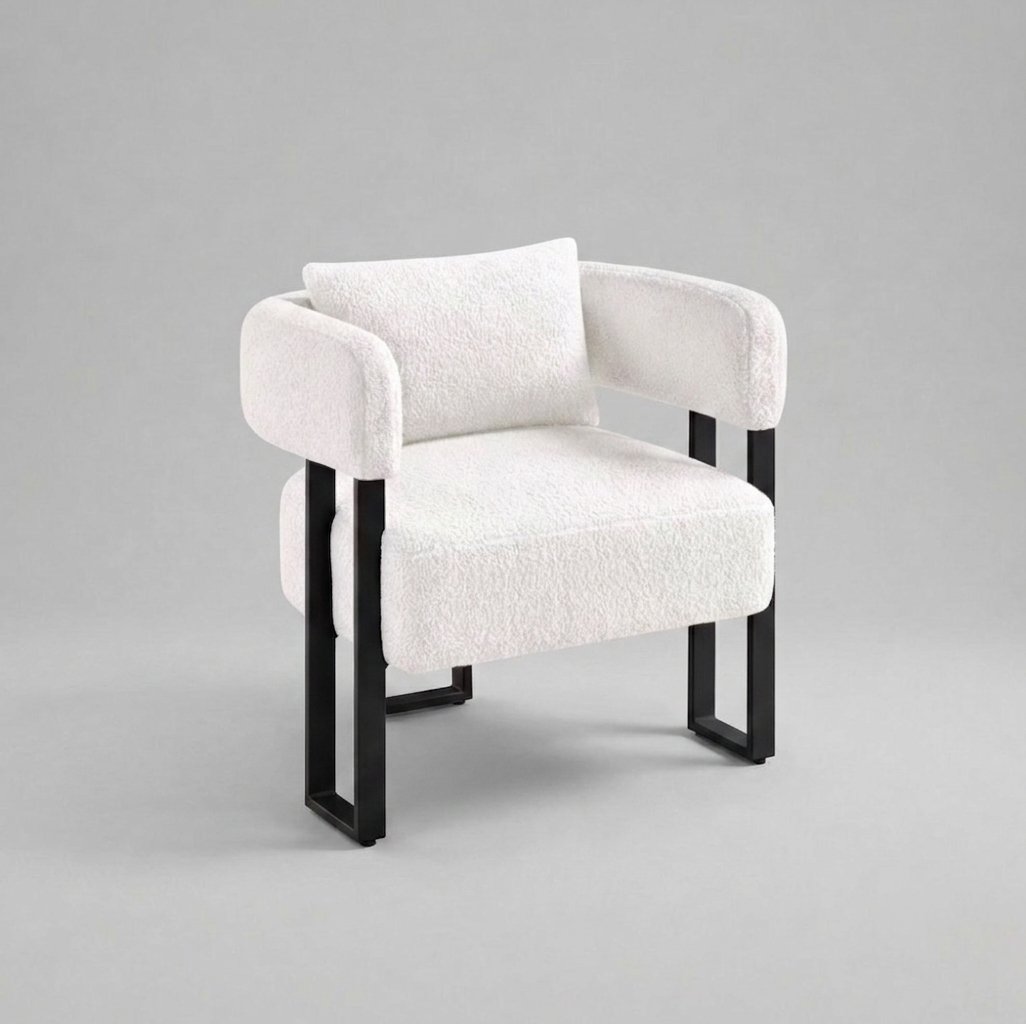White Boucle Accent Chair