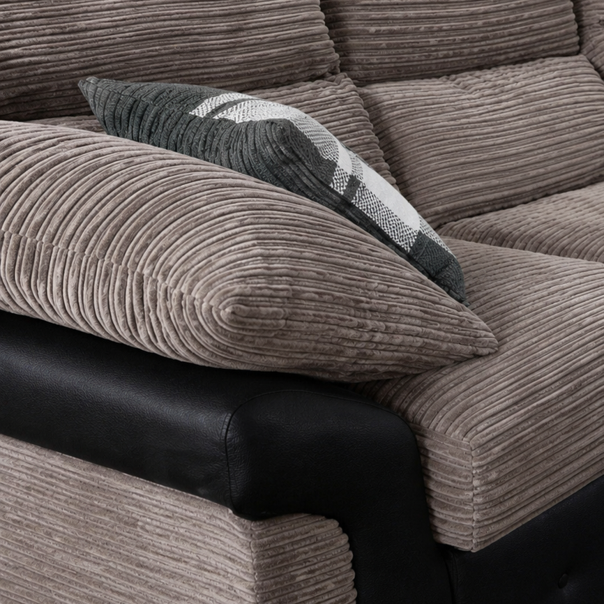 Logan, 5 Seater Corner, Beige + Black