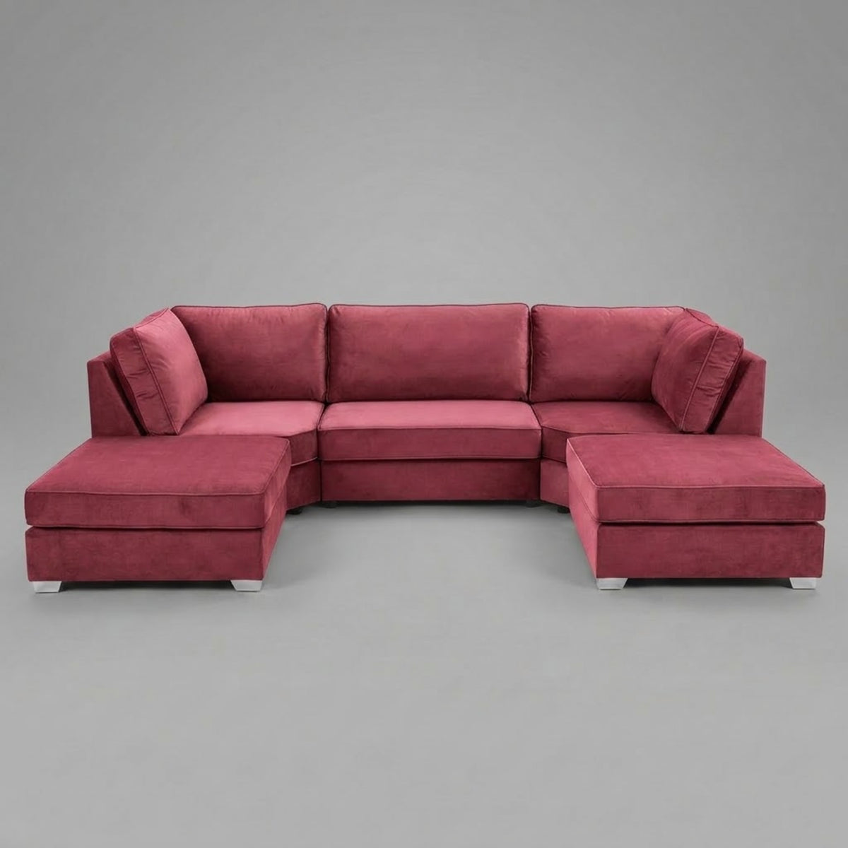 Pickford U-Shape Sofa, Plush Soft Velvet, Claret Pink